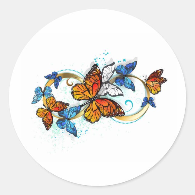Sticker Rond Infinité de papillons monarques (Devant)
