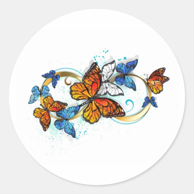 Sticker Rond Infinité de papillons monarques (Devant)