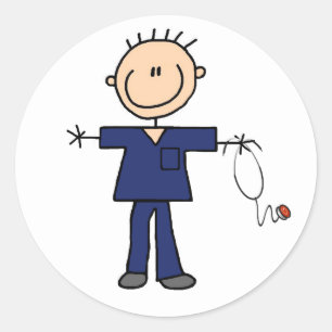Sticker Rond Infirmier homme bâton bleu