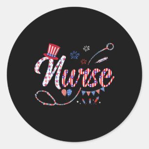 Sticker Rond Infirmière 4 juillet drapeau américain Jour de l'i