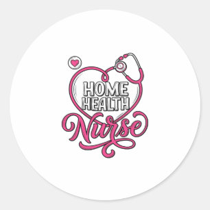 Sticker Rond Infirmière à domicile Stéthoscope rose Création de