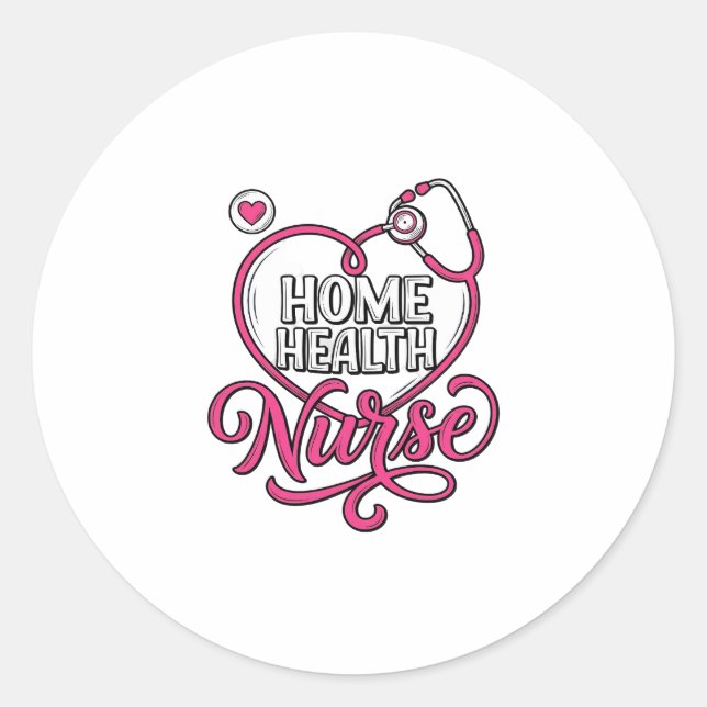 Sticker Rond Infirmière à domicile Stéthoscope rose Création de (Devant)