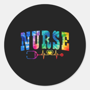 Sticker Rond Infirmière à vie Tie Dye Coeur Stethoscope Semaine