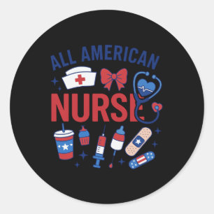 Sticker Rond Infirmière Al-American 4 juillet Infirmière Patrio