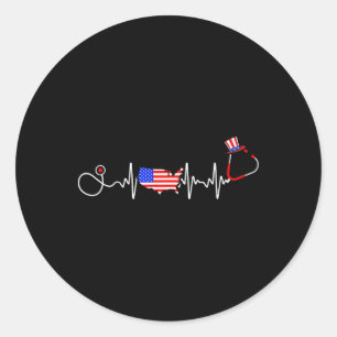 Sticker Rond Infirmière américaine 4 juillet Drapeau États-Unis