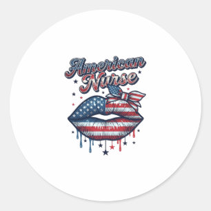 Sticker Rond Infirmière Américaine Lips Patriotic Vector Design