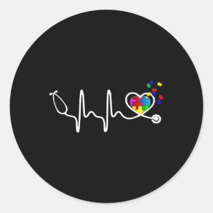 Sticker Rond Infirmière amusante Autisme Puzzle Stethoscope Coe