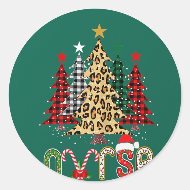 Sticker Rond Infirmière Arbre de Noël Stethoscope RN LPN Scrub  (Devant)