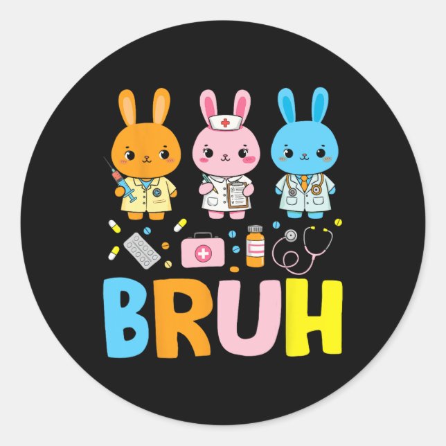 Sticker Rond Infirmière Bunny Jour de Pâques Stethoscope Rabbit (Devant)