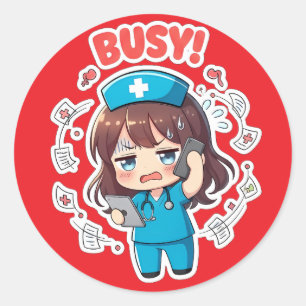 Sticker Rond Infirmière Chibi Originale 3.0 - Occupée