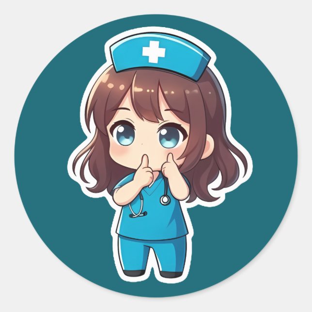 Sticker Rond Infirmière Chibi Originale - Le Silence de Minuit (Devant)
