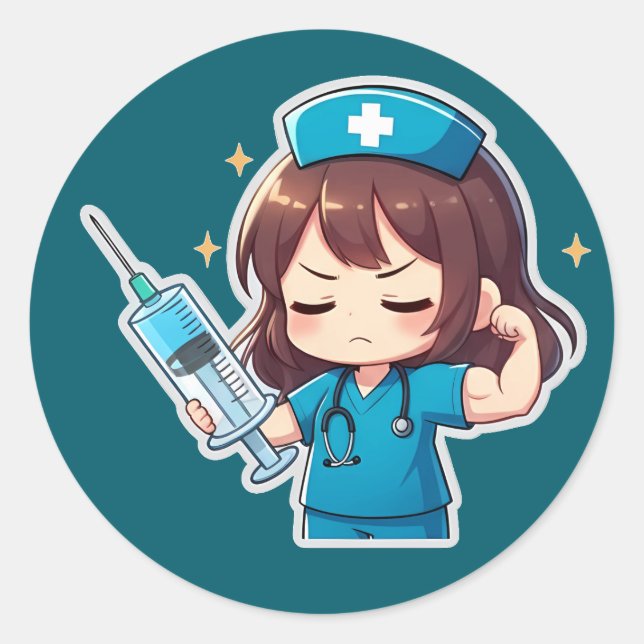 Sticker Rond Infirmière Chibi Originale - Pouvoir Médical (Devant)