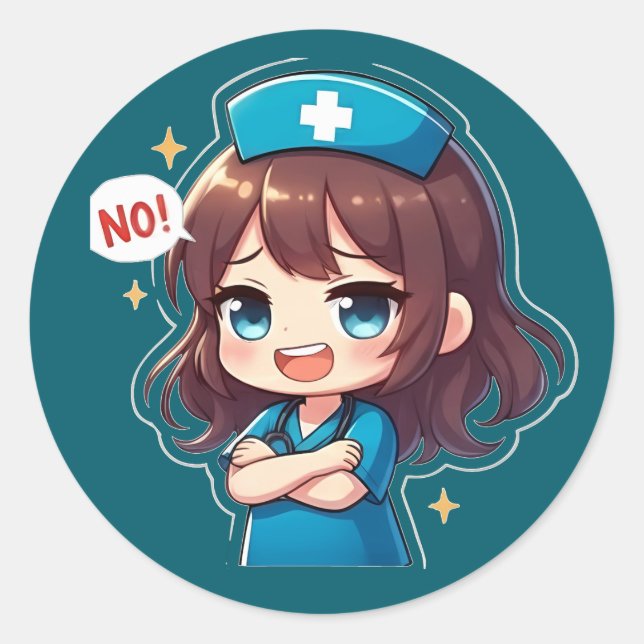 Sticker Rond Infirmière Chibi Originale - Vie d'infirmière impe (Devant)