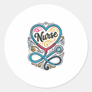 Sticker Rond Infirmière Cœur Stéthoscope Dessin de Gravure Vint