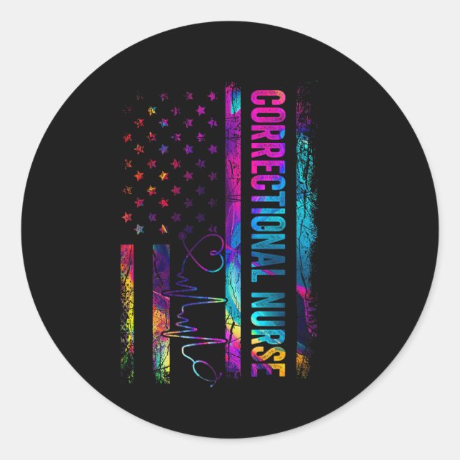 Sticker Rond Infirmière correctionnelle Tie Dye Drapeau américa (Devant)