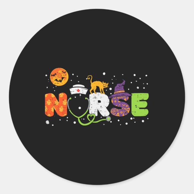 Sticker Rond Infirmière Costume Halloween Stethoscope Pump puls (Devant)