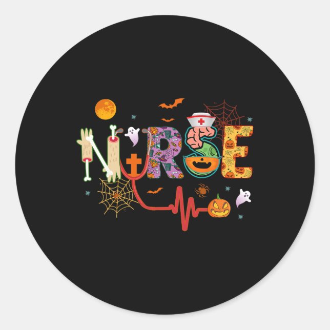 Sticker Rond Infirmière Costume Halloween Stethoscope Pump puls (Devant)