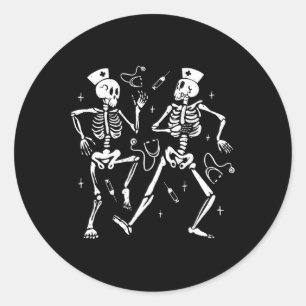 Sticker Rond Infirmière Danser Squelette Halloween Squelette Co