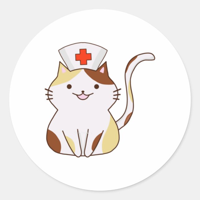 Sticker Rond Infirmière de chats Kawaii (Devant)