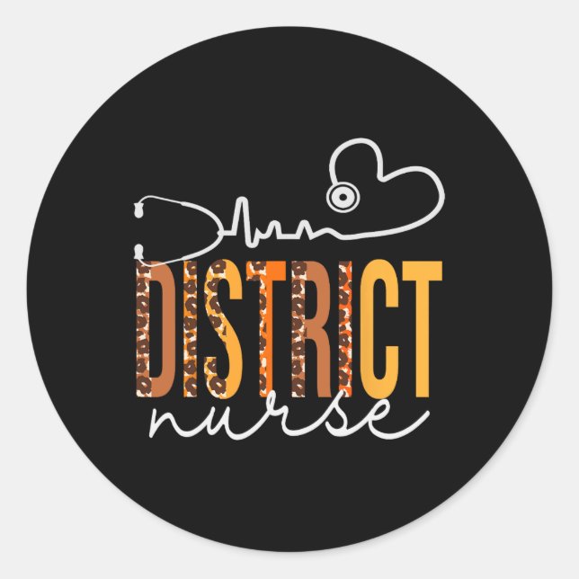 Sticker Rond Infirmière de district Leopard Heartbeat Appréciat (Devant)