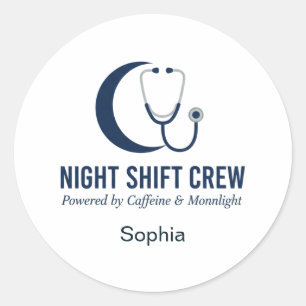 Sticker Rond Infirmière de l'équipe de nuit Stéthoscope Lune Pe