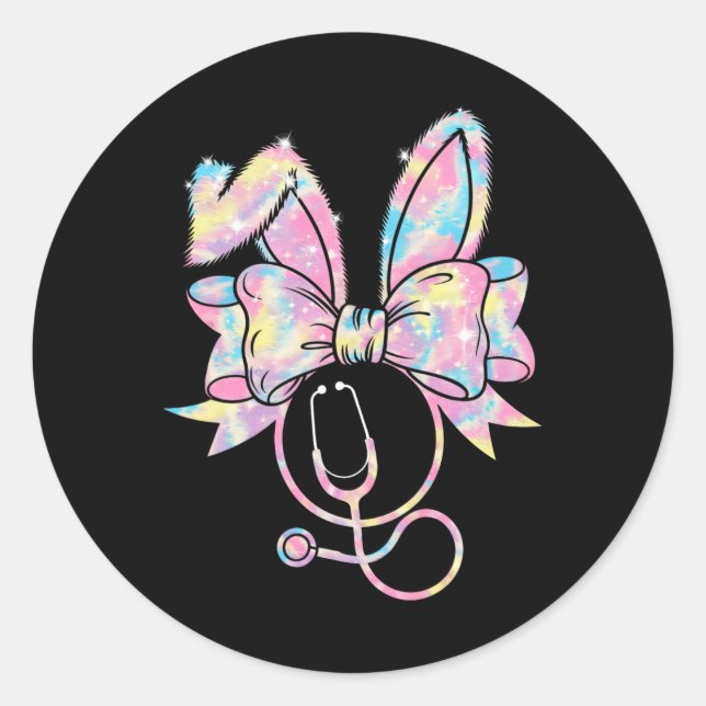 Sticker Rond Infirmière de Pâques Coquette Bow Stethoscope Bunn (Devant)