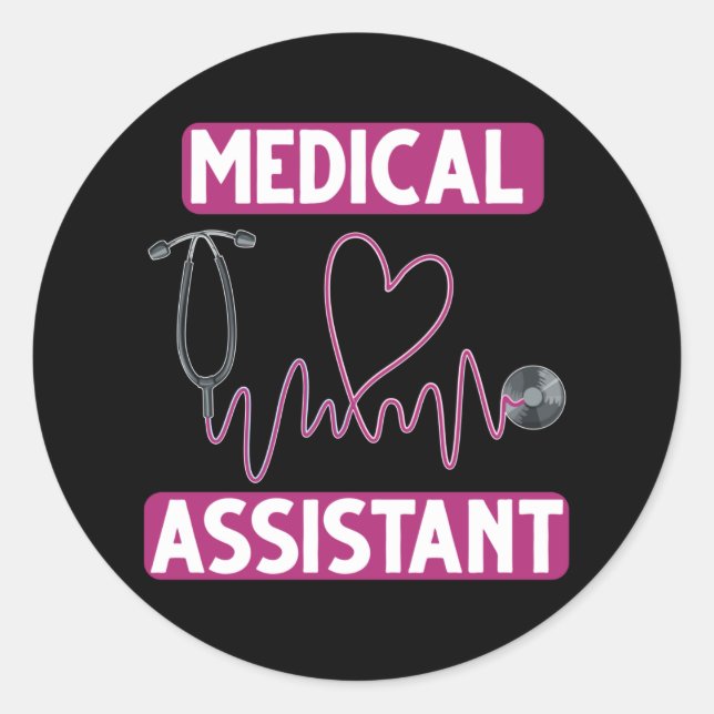 Sticker Rond Infirmière de stéthoscope adjointe Médicale (Devant)