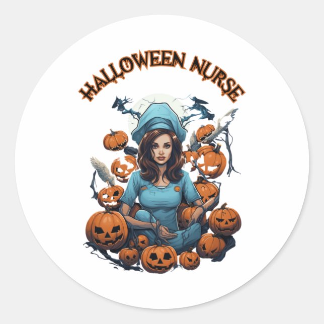 Sticker Rond Infirmière d'Halloween 6 (Devant)
