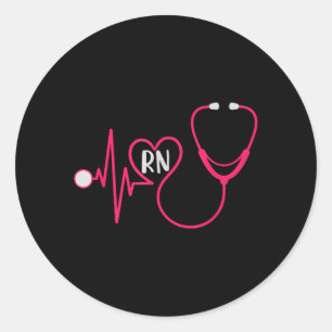 Sticker Rond Infirmière Diplômée Rythme Cardiaque Stéthoscope