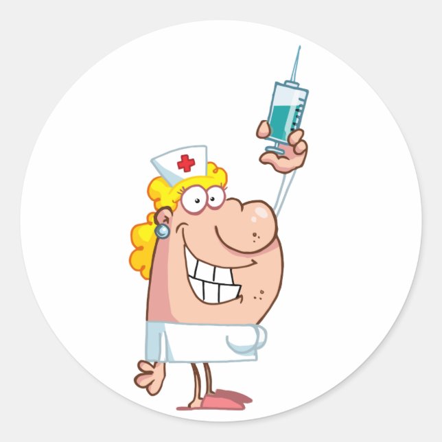 Sticker Rond Infirmière drôle avec une seringue (Devant)