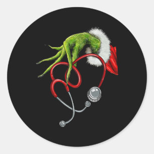 Sticker Rond Infirmière drôle joyeux Noël Stéthoscope Soins inf