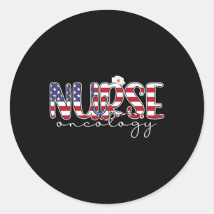 Sticker Rond Infirmière en oncologie 4 juillet Drapeau américai