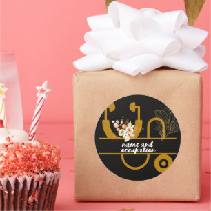 Sticker Rond Infirmière florale nom et profession moderne