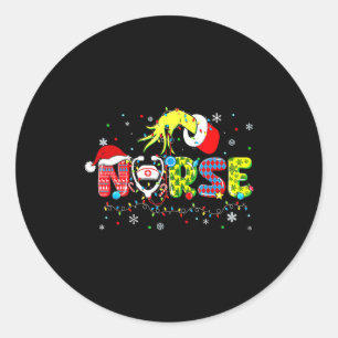 Sticker Rond Infirmière Groovy Noël Xmas Santa Rn Cna Icu Scurb
