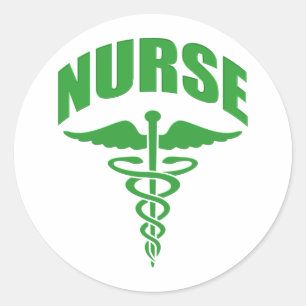 Sticker Rond Infirmière inscrite Caduceus Green