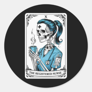 Sticker Rond Infirmière inscrite Carte Tarot Skeleton Infirmièr