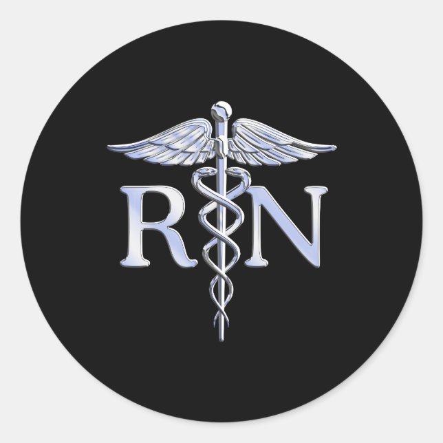 Sticker Rond Infirmière inscrite RN Silver Caduceus en noir (Devant)