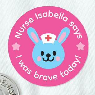 Sticker Rond Infirmière J'étais Brave Aujourd'hui Lapin Rose Ré