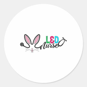 Sticker Rond Infirmière Landd Bunny Pâques Stéthoscope Travail