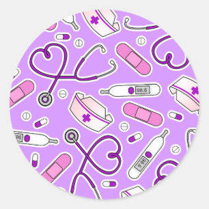 Sticker Rond Infirmière Love Motif pourpre