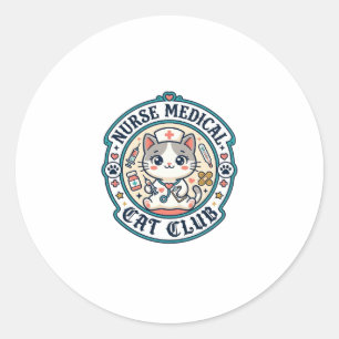 Sticker Rond Infirmière médicale chat drôle conception amateur