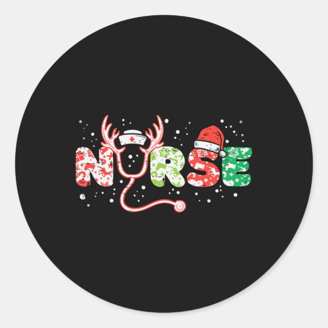 Sticker Rond Infirmière Noël Stethoscope Infirmières Xmas Scrub (Devant)