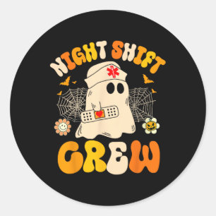 Sticker Rond Infirmière Nuit Shift Crew Fantôme Halloween Infir