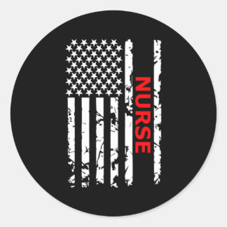 Sticker Rond Infirmière Patriotique Usa Drapeau Infirmière Noir