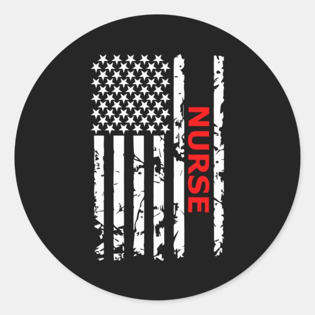 Sticker Rond Infirmière Patriotique Usa Drapeau Infirmière Noir (Devant)