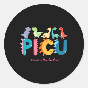 Sticker Rond Infirmière pédiatrique Picu Dinosaures Équipe Picu