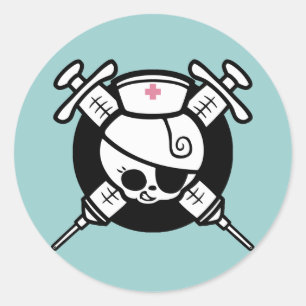 Sticker Rond Infirmière Pirate et Cross Hypos