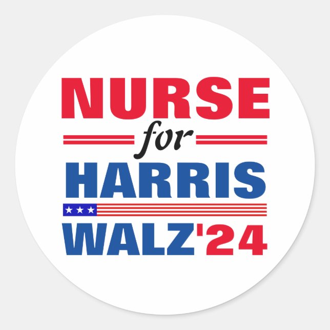 Sticker Rond Infirmière pour Harris Walz Red Blue (Devant)