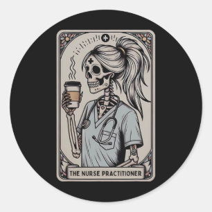 Sticker Rond Infirmière Praticien Carte Tarot Squelette Hallowe