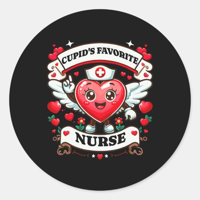 Sticker Rond Infirmière préférée de Cupidon Saint-Valentin Nurs (Devant)